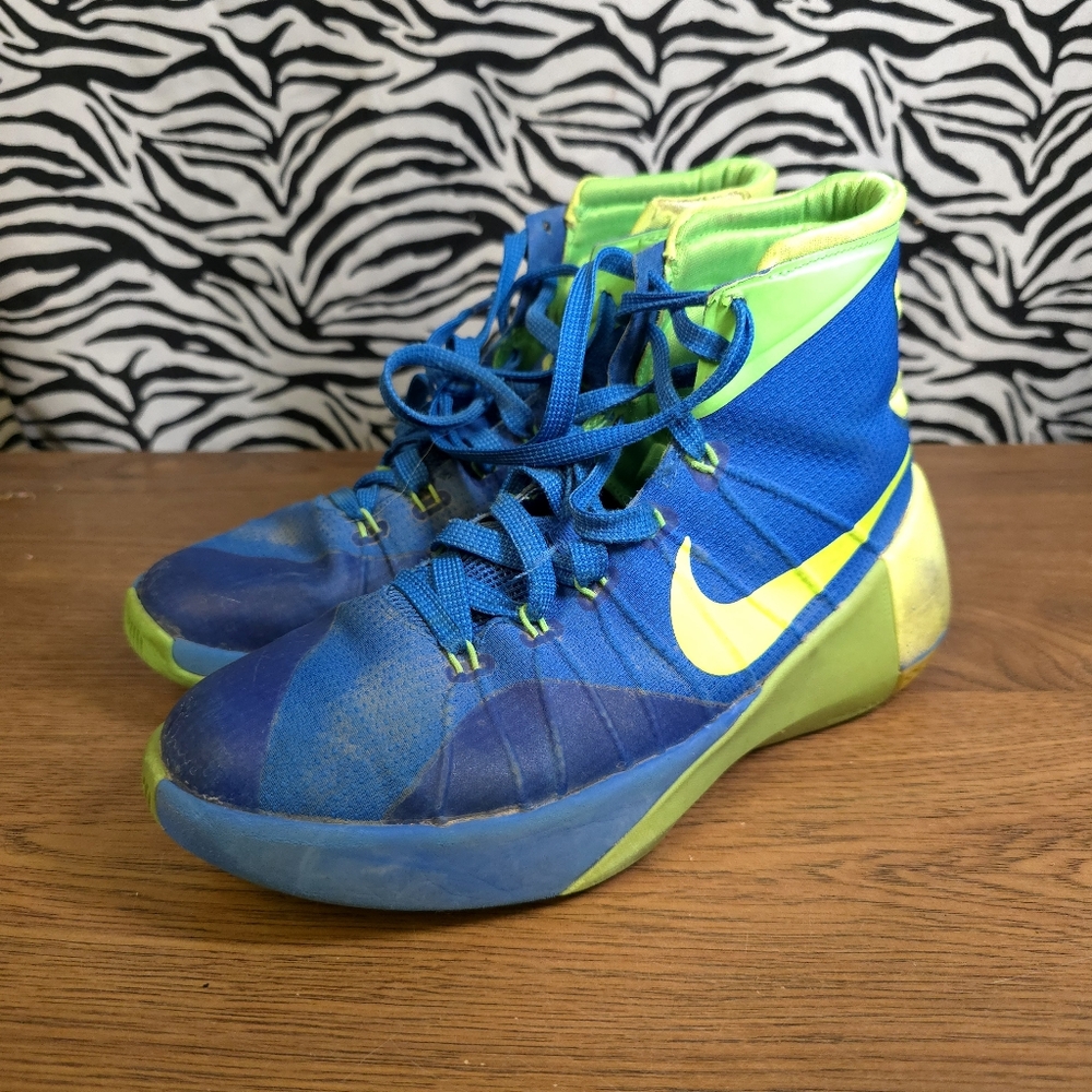 AUCN 0516 Thrifted Youth Boys Sz. 5Y Blue Green Nike High Top Shoes GWOSLOO1.49